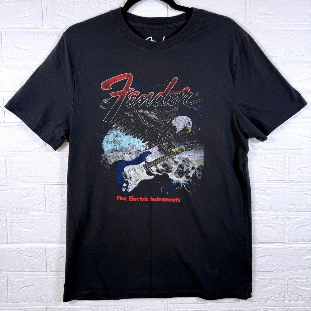 Fender Graphic T-Shirt Mens Medium Black Eagle Electric Guitar Short Sleeve Tee